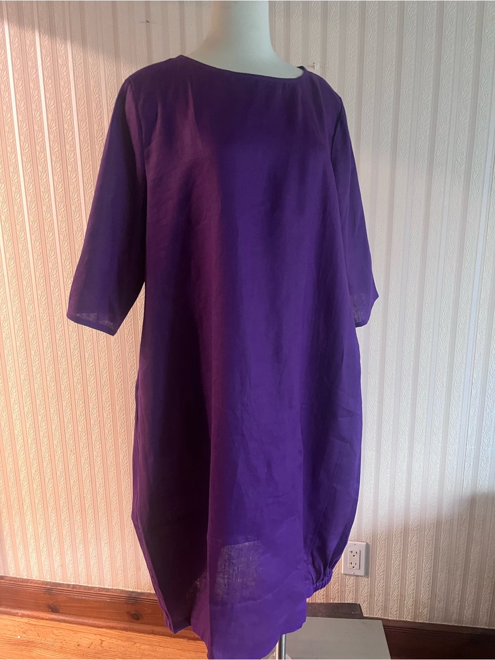 Lintico 100% Natural Linen Women's Purple Midi Shift Dress Xl NWT